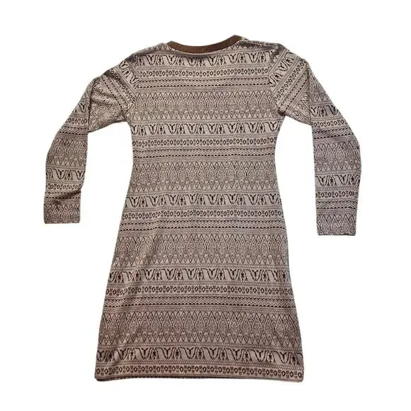 KAVU Fair Isle Sweater Mini Dress Brown/Tan Size XXS Side Button Accents - Picture 2 of 13